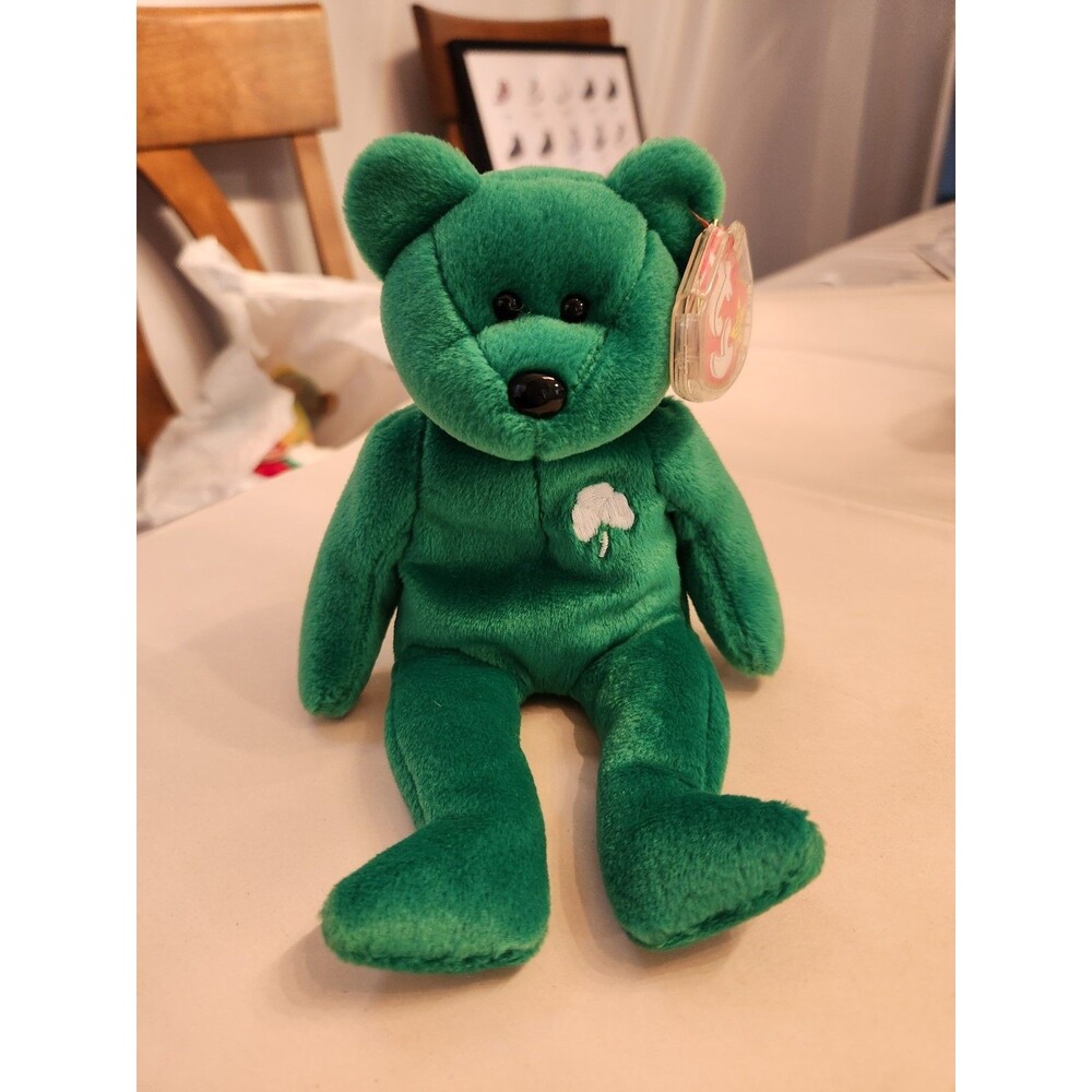 TY Beanie Baby Erin Bear – Green Shamrock – Tag Error? – See Photos